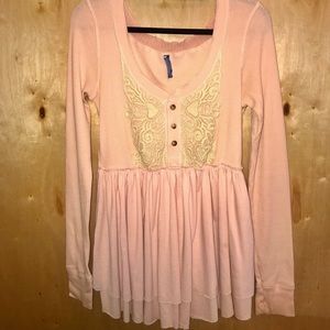 Free People Long Sleeve Pink Fit & Flare Thermal